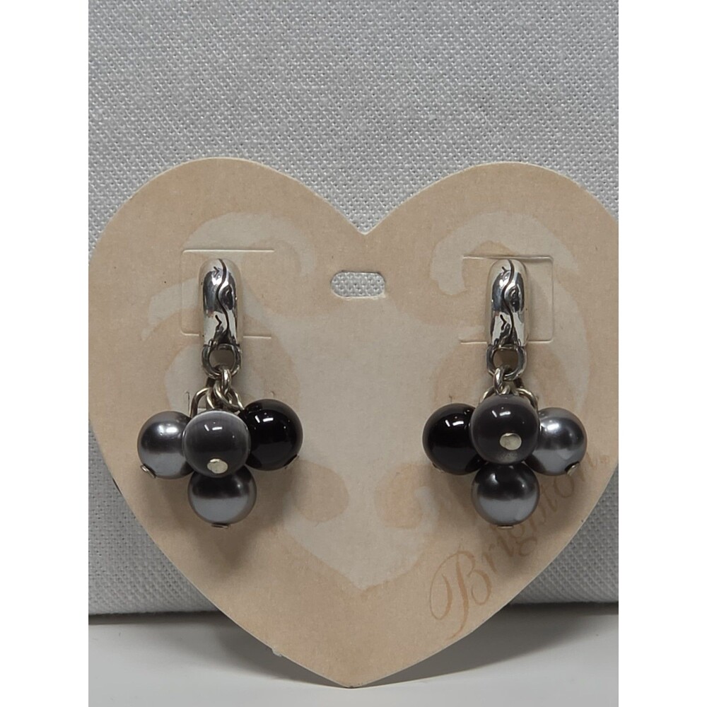 NWT Vintage Brighton Mimosa Cat’s Eye Black Silver Bead Cluster Dangle Earrings